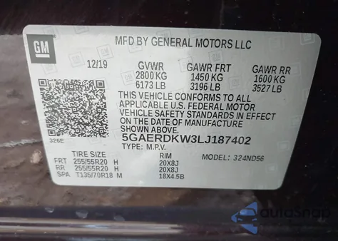 2020 Buick Enclave Fwd Avenir из США, поврежденный, VIN 5GAERDKW3LJ187402